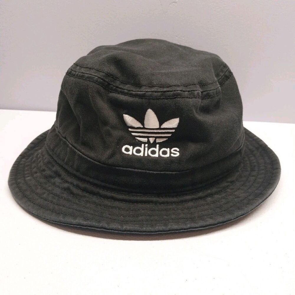 Adidas Originals Bucket Hat Black Trefoil Logo OSFA Unisex Cotton Streetwear Y2K